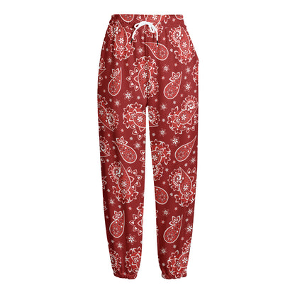 Red Paisley Pattern Print Fleece Lined Knit Pants