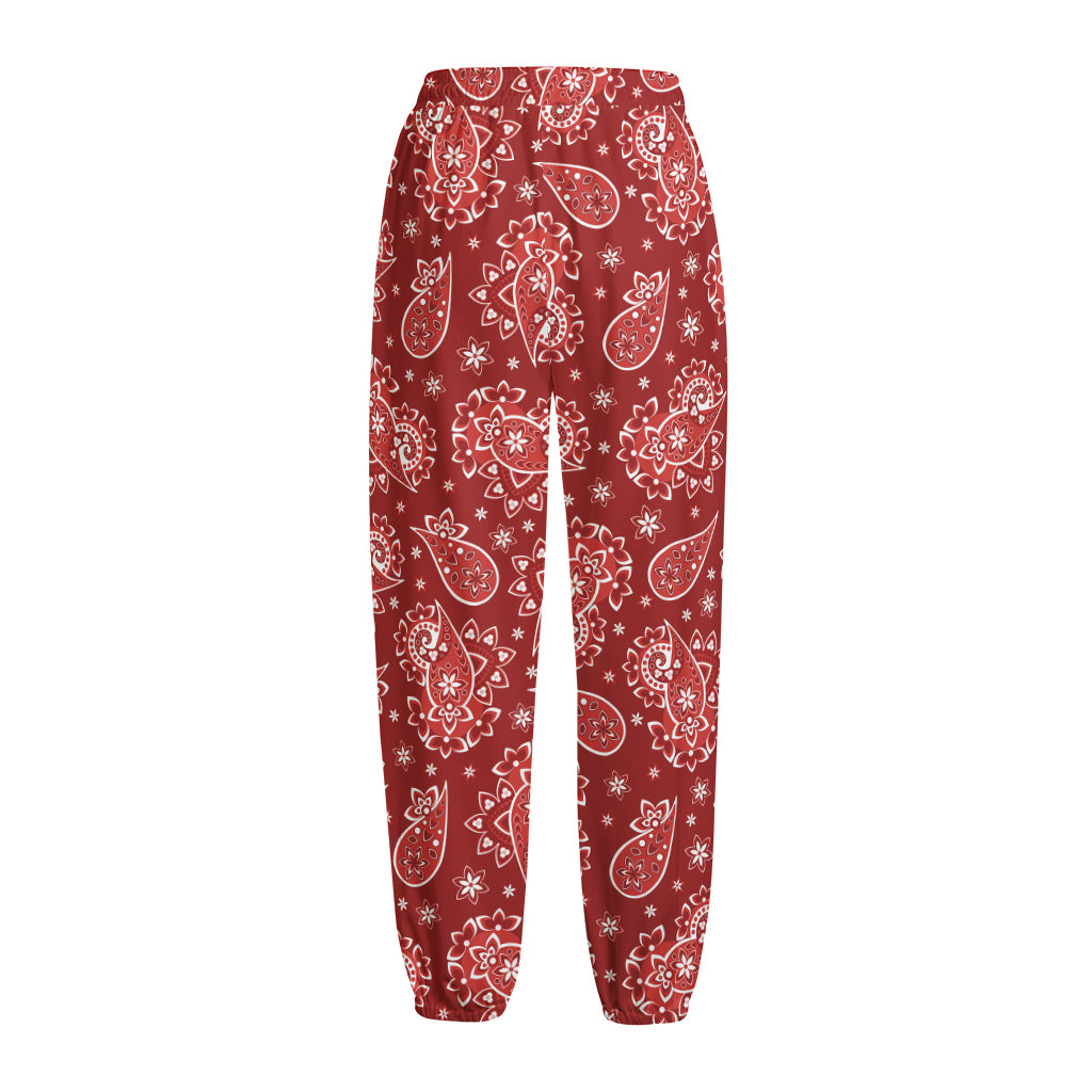 Red Paisley Pattern Print Fleece Lined Knit Pants