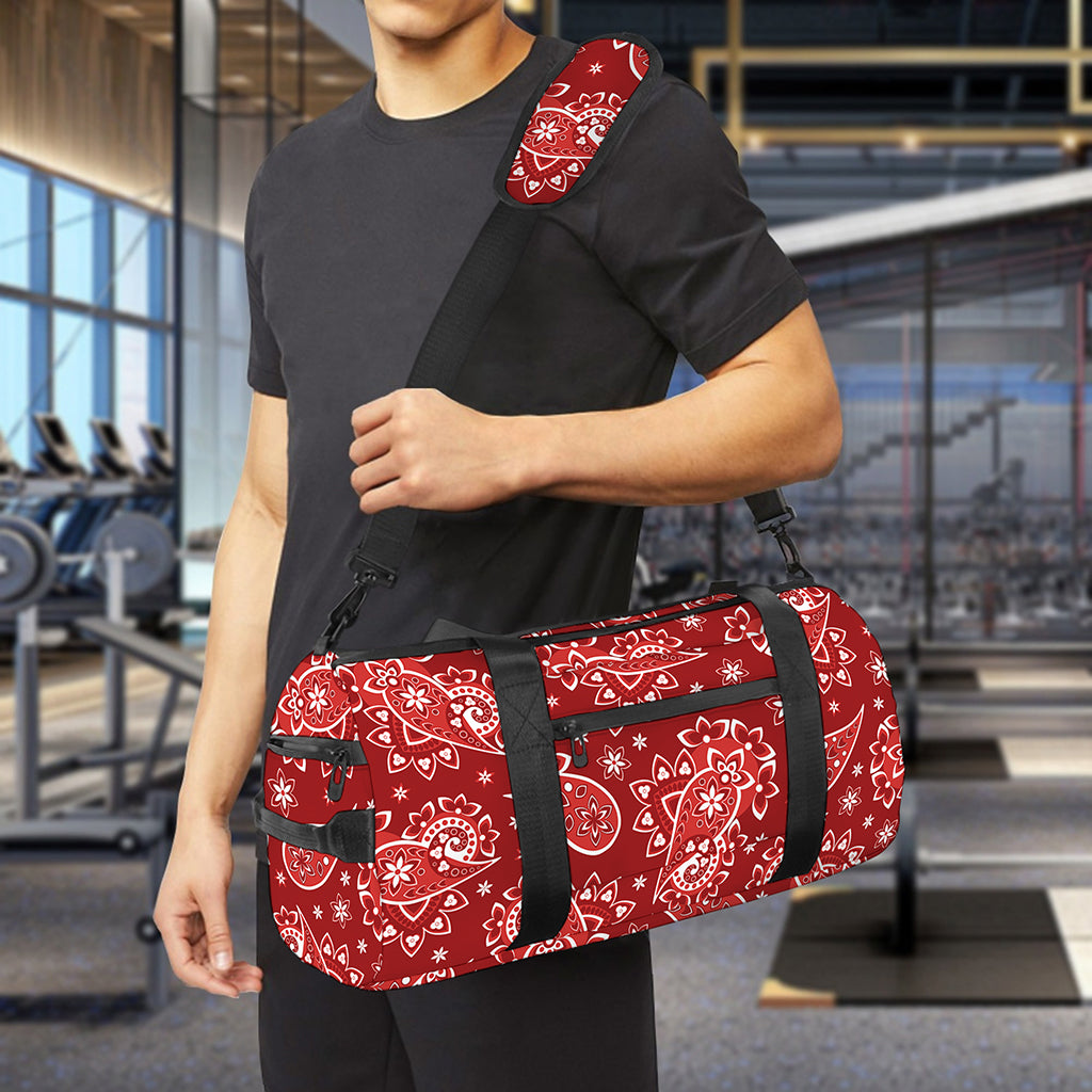 Red Paisley Pattern Print Gym Bag