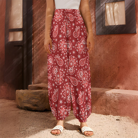 Red Paisley Pattern Print Harem Pants