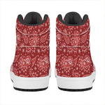 Red Paisley Pattern Print High Top Leather Sneakers
