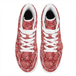 Red Paisley Pattern Print High Top Leather Sneakers