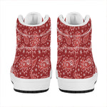 Red Paisley Pattern Print High Top Leather Sneakers