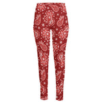 Red Paisley Pattern Print High-Waisted Pocket Leggings
