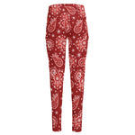 Red Paisley Pattern Print High-Waisted Pocket Leggings