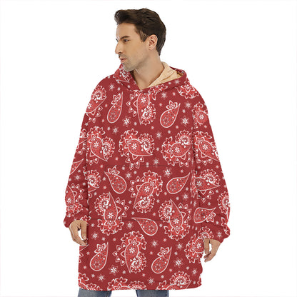 Red Paisley Pattern Print Hoodie Blanket