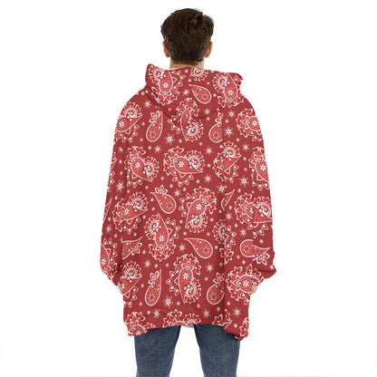 Red Paisley Pattern Print Hoodie Blanket