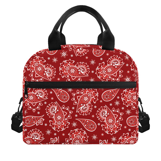Red Paisley Pattern Print Insulated Lunch Bag