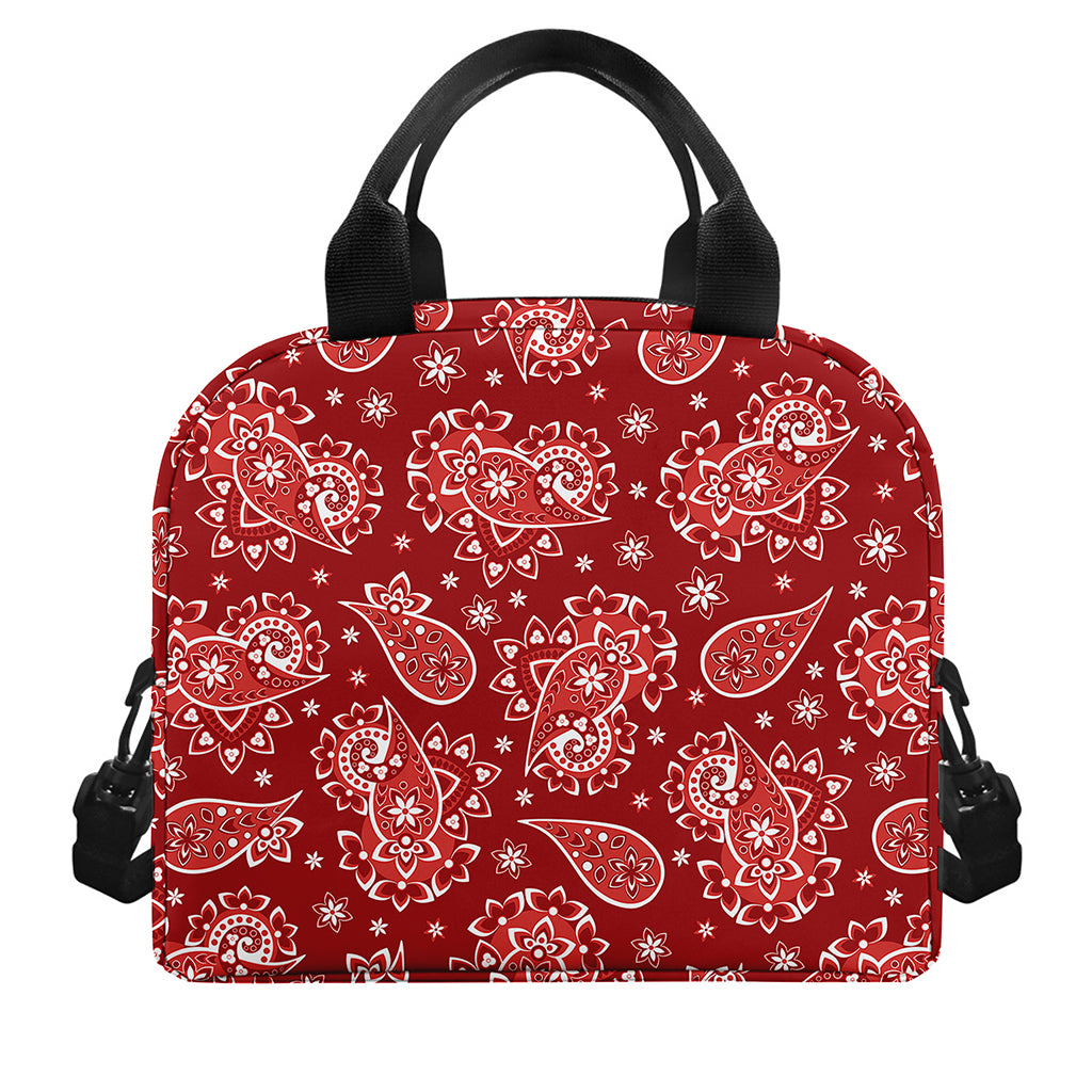Red Paisley Pattern Print Insulated Lunch Bag