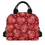 Red Paisley Pattern Print Insulated Lunch Bag