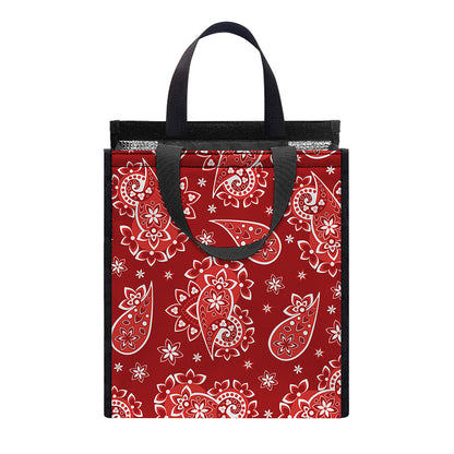 Red Paisley Pattern Print Insulated Lunch Tote