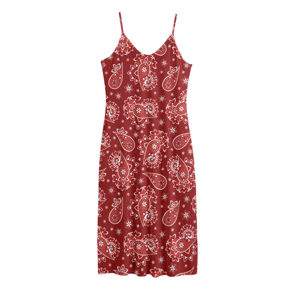 Red Paisley Pattern Print Jersey Midi Cami Dress