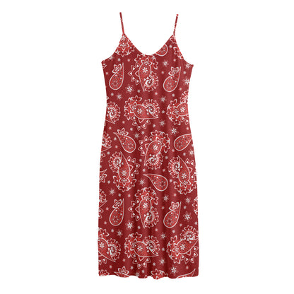 Red Paisley Pattern Print Jersey Midi Cami Dress