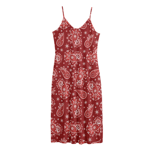Red Paisley Pattern Print Jersey Midi Cami Dress