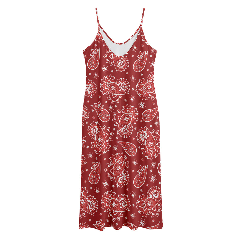 Red Paisley Pattern Print Jersey Midi Cami Dress