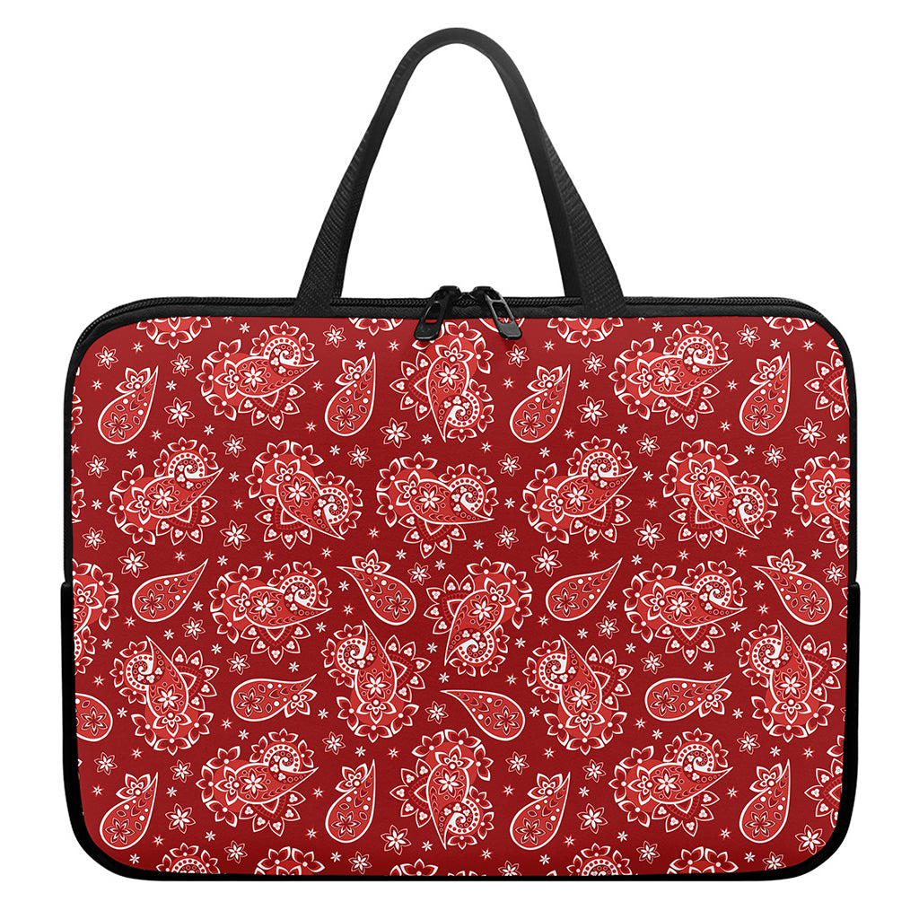 Red Paisley Pattern Print Laptop Sleeve With Handle