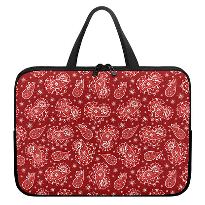 Red Paisley Pattern Print Laptop Sleeve With Handle