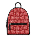 Red Paisley Pattern Print Leather Backpack