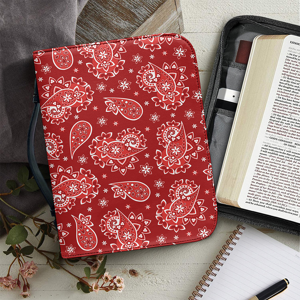 Red Paisley Pattern Print Leather Bible Cover