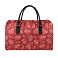 Red Paisley Pattern Print Leather Duffel Bag