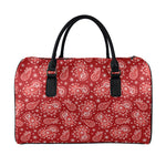 Red Paisley Pattern Print Leather Duffle Bag