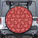 Red Paisley Pattern Print Leather Spare Tire Cover