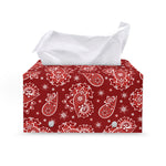 Red Paisley Pattern Print Leather Tissue Box Cover
