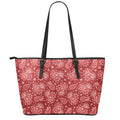 Red Paisley Pattern Print Leather Tote Bag With Zipper