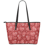 Red Paisley Pattern Print Leather Tote Bag