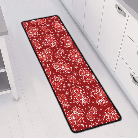 Red Paisley Pattern Print Long Kitchen Mat
