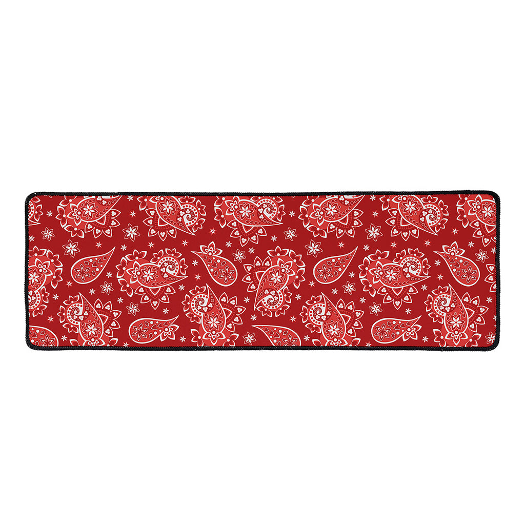 Red Paisley Pattern Print Long Kitchen Mat