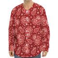 Red Paisley Pattern Print Long Sleeve Baseball Jersey
