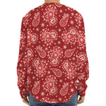 Red Paisley Pattern Print Long Sleeve Baseball Jersey