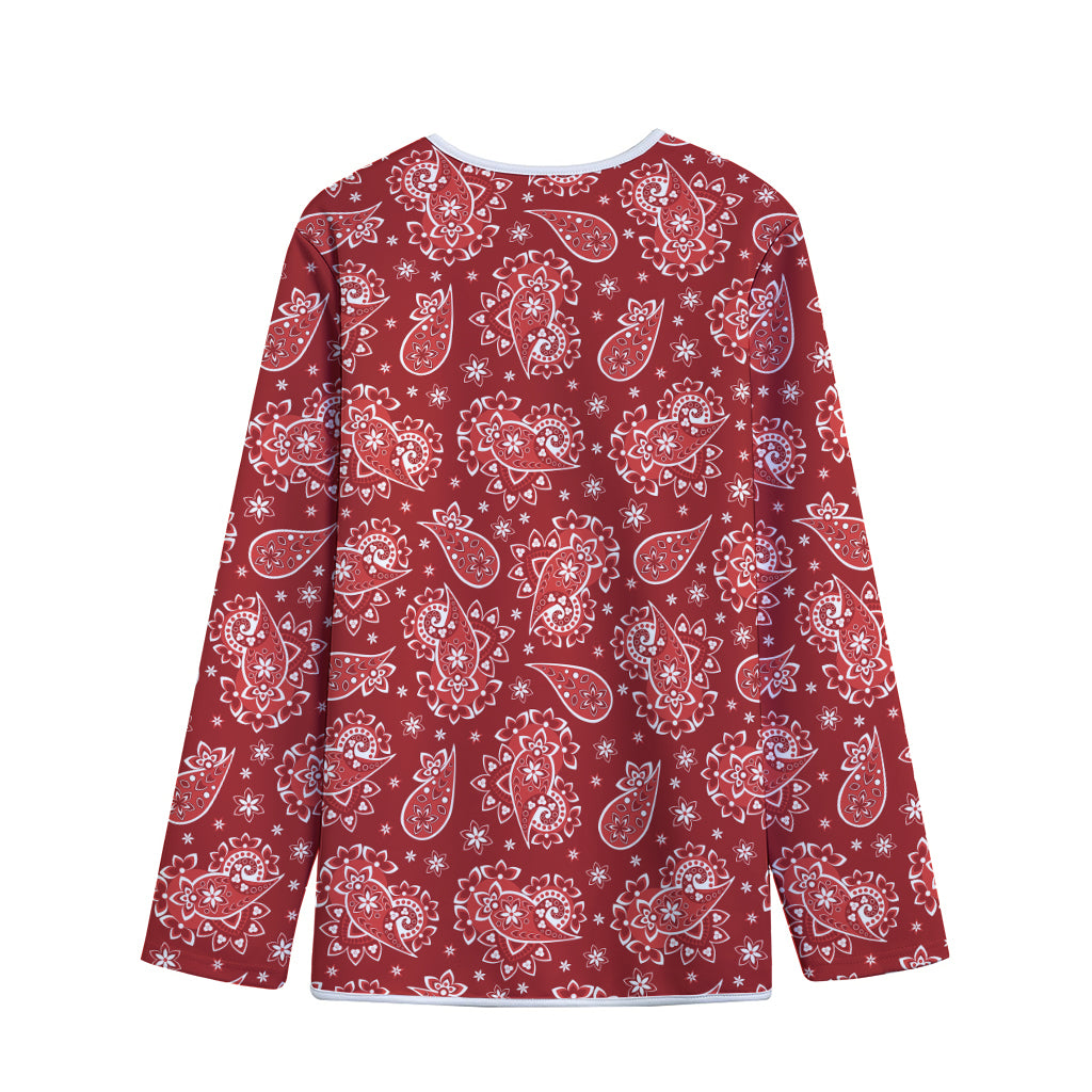 Red Paisley Pattern Print Long Sleeve Short Coat