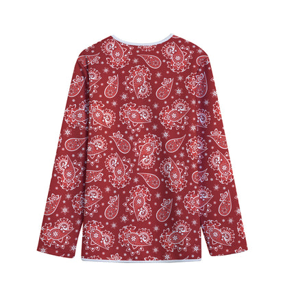 Red Paisley Pattern Print Long Sleeve Short Coat