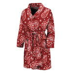 Red Paisley Pattern Print Men's Bathrobe