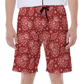 Red Paisley Pattern Print Men's Beach Shorts