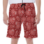 Red Paisley Pattern Print Men's Beach Shorts