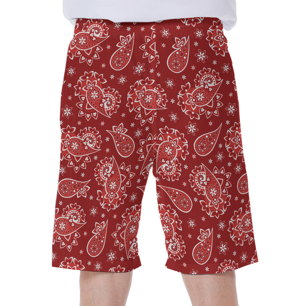 Red Paisley Pattern Print Men's Beach Shorts