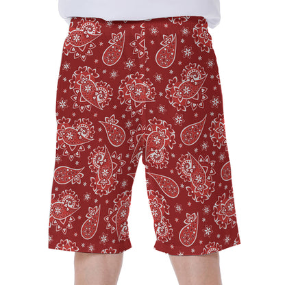 Red Paisley Pattern Print Men's Beach Shorts