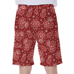 Red Paisley Pattern Print Men's Beach Shorts
