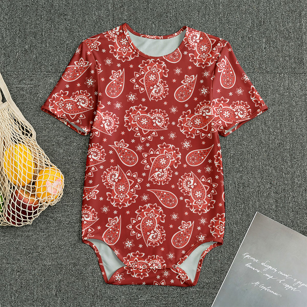 Red Paisley Pattern Print Men's Bodysuit