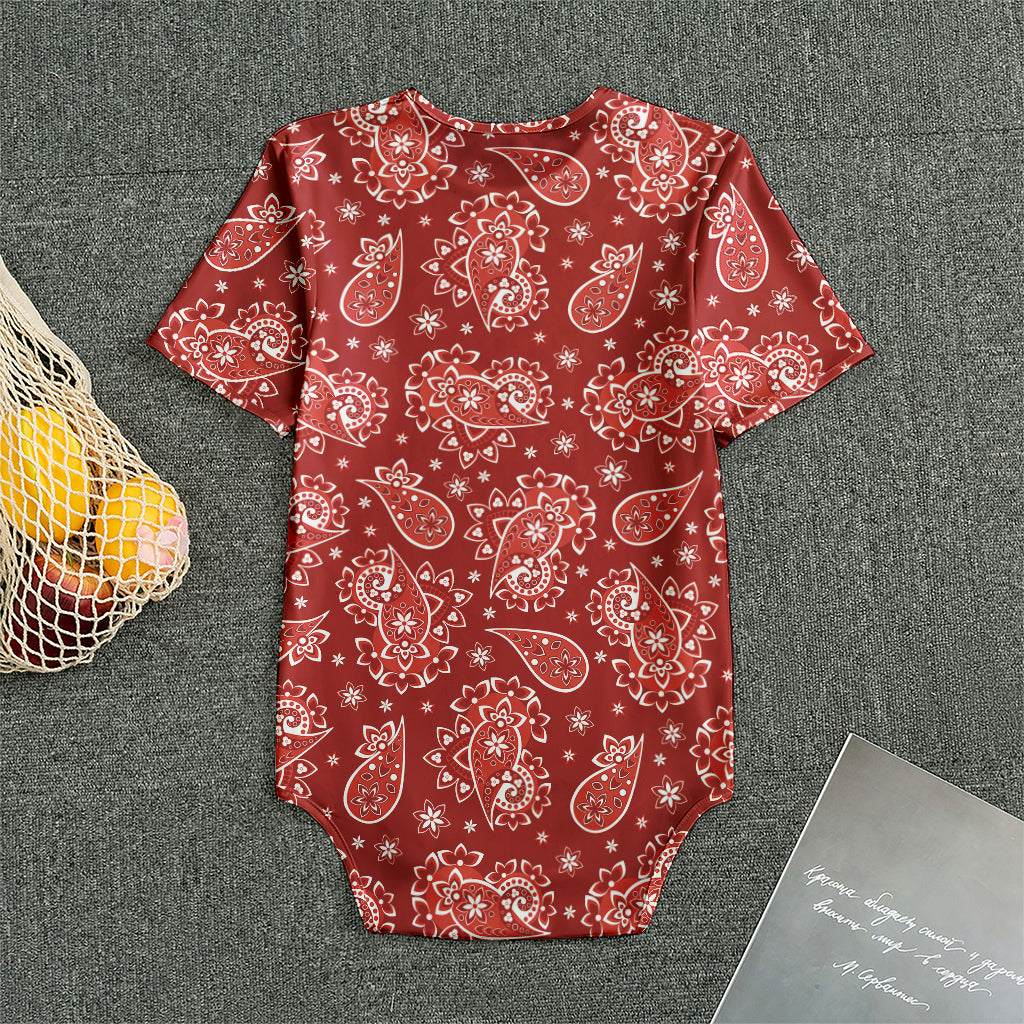 Red Paisley Pattern Print Men's Bodysuit