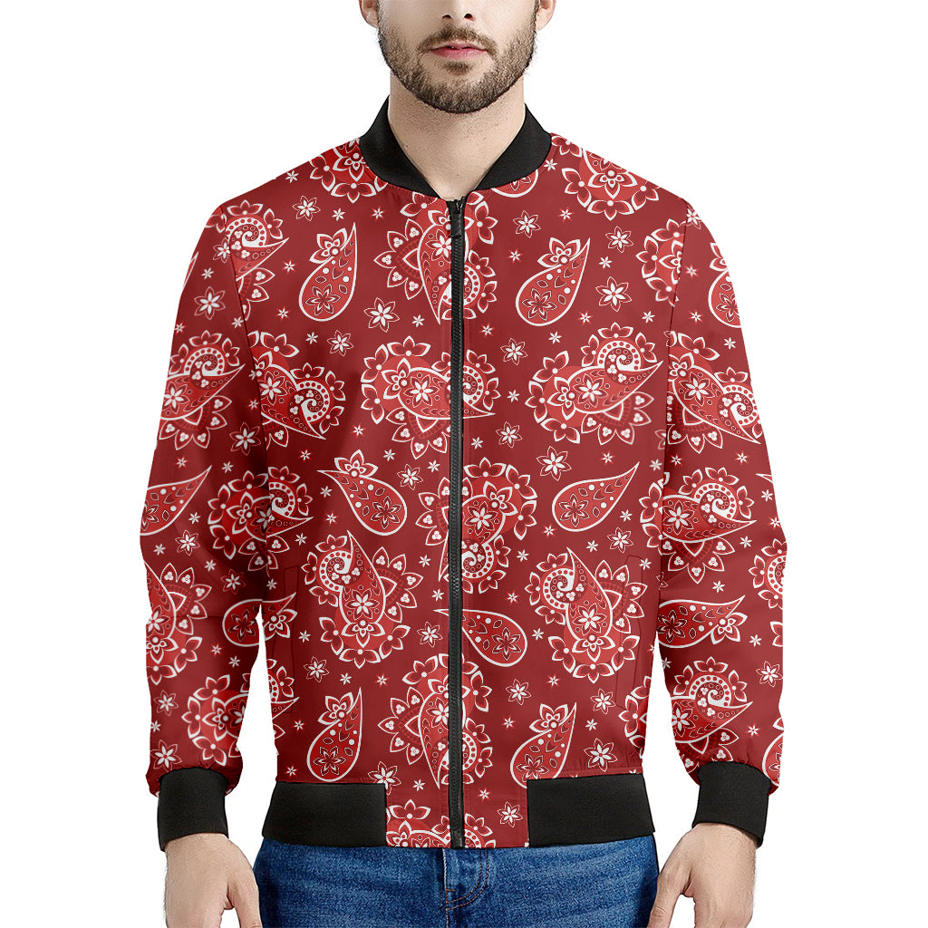 Red Paisley Pattern Print Men's Bomber Jacket
