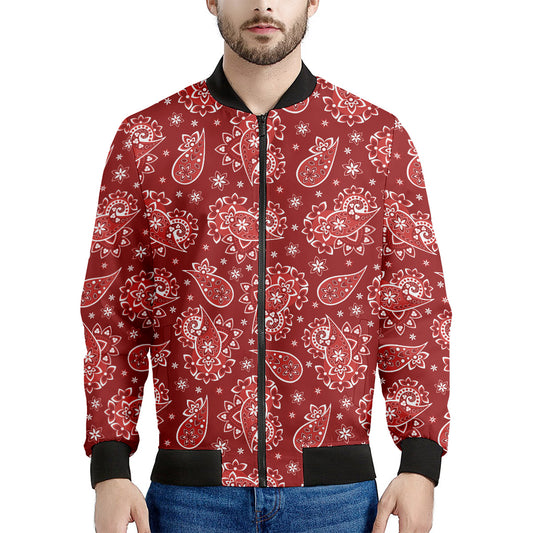Red Paisley Pattern Print Men's Bomber Jacket