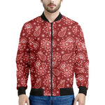 Red Paisley Pattern Print Men's Bomber Jacket