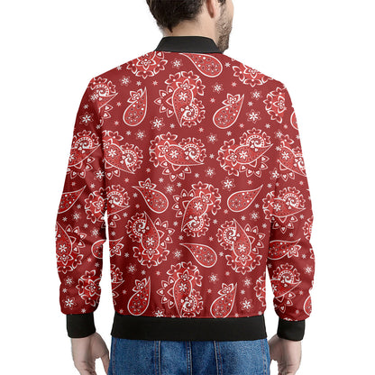 Red Paisley Pattern Print Men's Bomber Jacket
