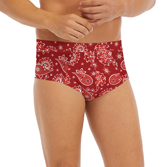 Red Paisley Pattern Print Men's Briefs