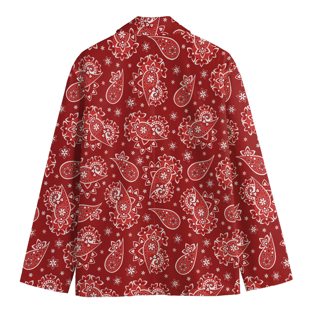 Red Paisley Pattern Print Men's Cotton Blazer