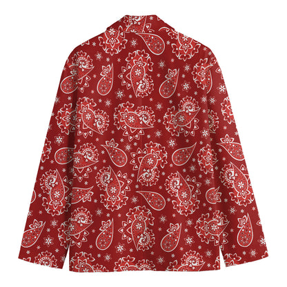 Red Paisley Pattern Print Men's Cotton Blazer
